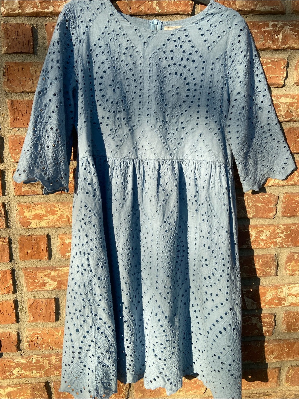 Light Blue Eyelet Cotton Casual Dress